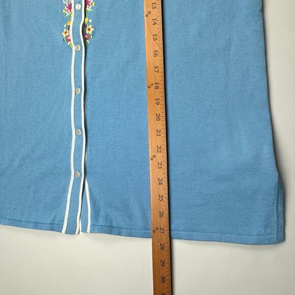 Bob Mackie Sweater Womens XL Blue Fruit Floral Embroidered Cardigan Artsy Preppy - Picture 12 of 14